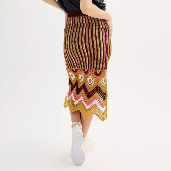 NWT SO Goods for Life Women's Skirt XS Brown Orange Crochet Knit Midi Boho - Picture 2 of 16